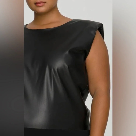 NWT Strong-Shoulder Faux-Leather Black Sleeveless Bodysuit Size 5 (2XL) - Picture 2 of 10